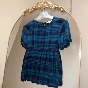 Plaid Peplum Top with Ruffle Sleeves